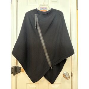 Lululemon Black Merino Wool Asymmetrical Zip Poncho Wrap Sweater O/S
